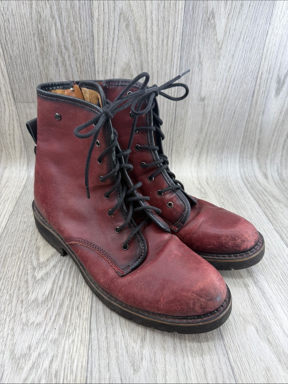 PIKOLINOS Burgundy Red Leather Lace-Up Boots